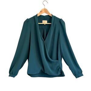 Sezane Abelia Blouse Bottle Green Sz 40 (US Large) Surplice